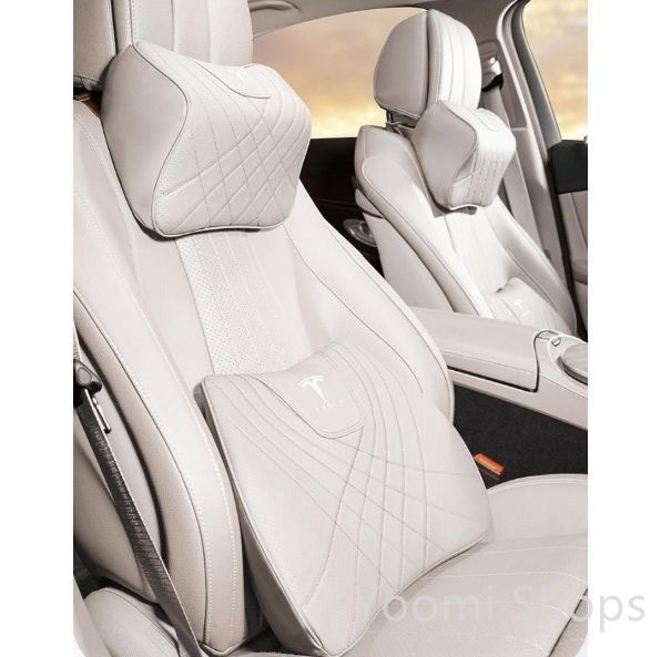 【新品未使用】テスラ TESLAベージュネックパッド 腰クッション 車用 背もたれクッション ネックピロー ヘッドレスト