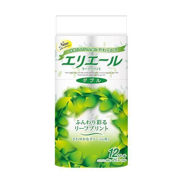 まとめ 大王製紙 エリエールトイレットティシュー リーフプリント ダブル 芯あり 香つき 25m 1パック 12ロール 〔×10セット〕