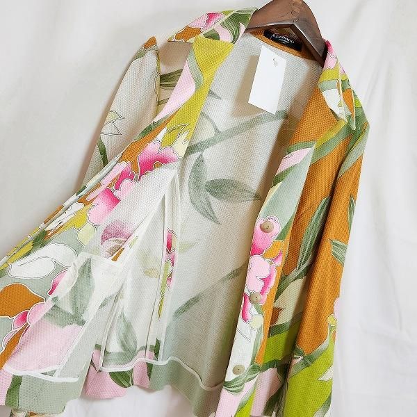 anc レオナール LEONARD ジャケット 11AR 白 オレンジ マルチ 花柄