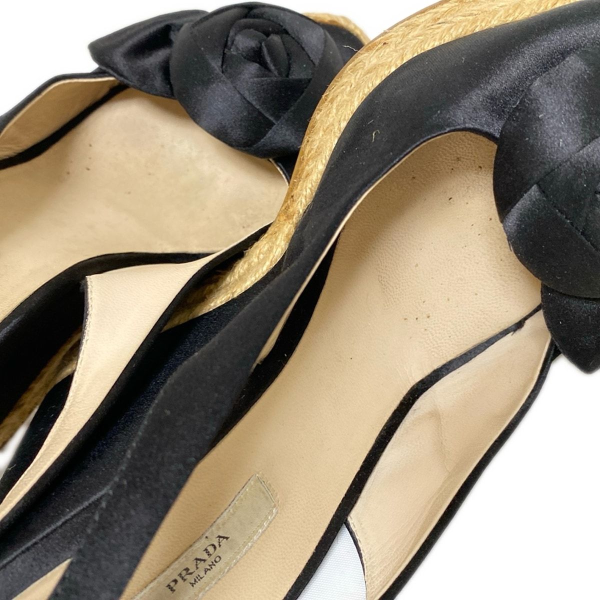 PRADA プラダ サンダル 35 1|2 レディース - 黒 ウェッジソール|フラワー 花 KIN-KAAI_COM