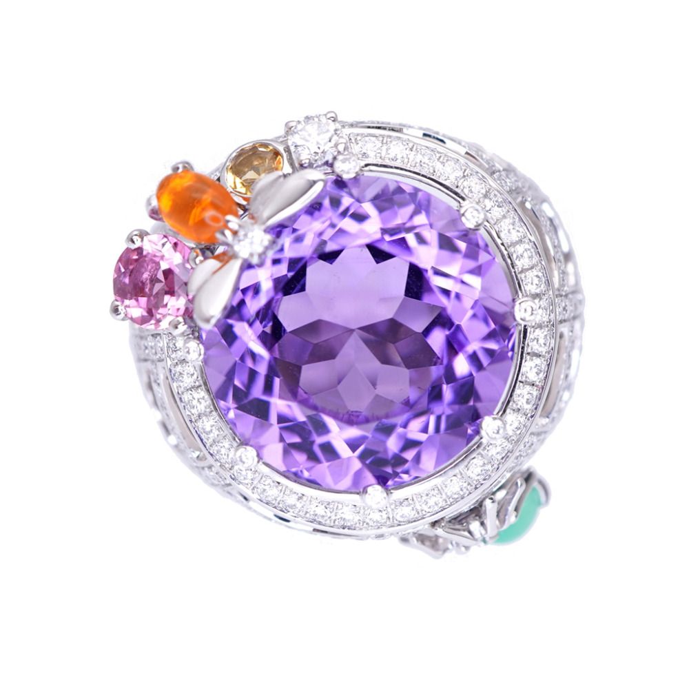 美品 ショーメ アトラップモワ K18WG アメジスト/マルチストーン