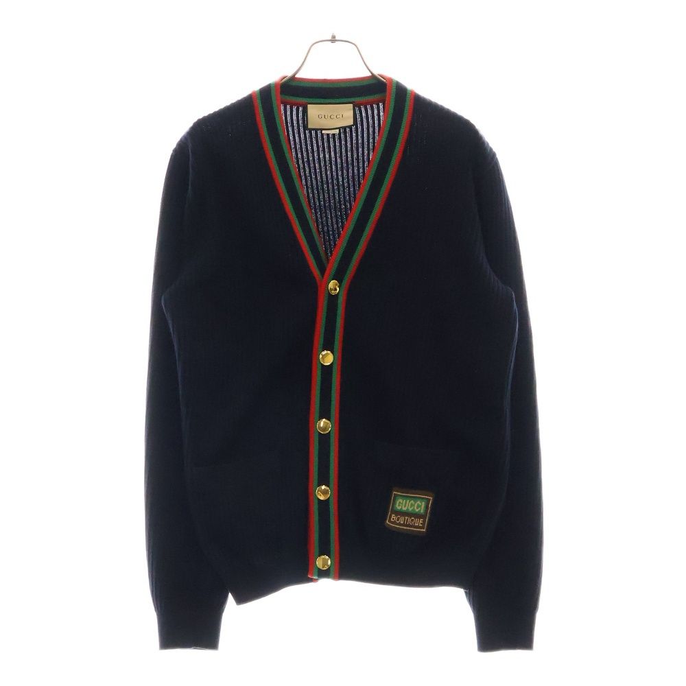 GUCCI グッチ シェリーライン カーディガン セーター ネイビー レッド グリーン コットン M 695570