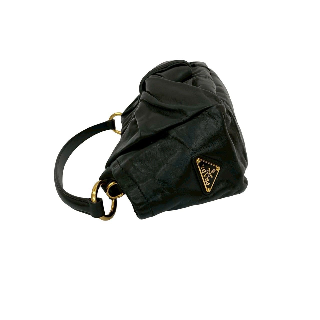 極 美品 PRADA プラダ 三角ロゴ 金具 リボン モチーフ レザー
