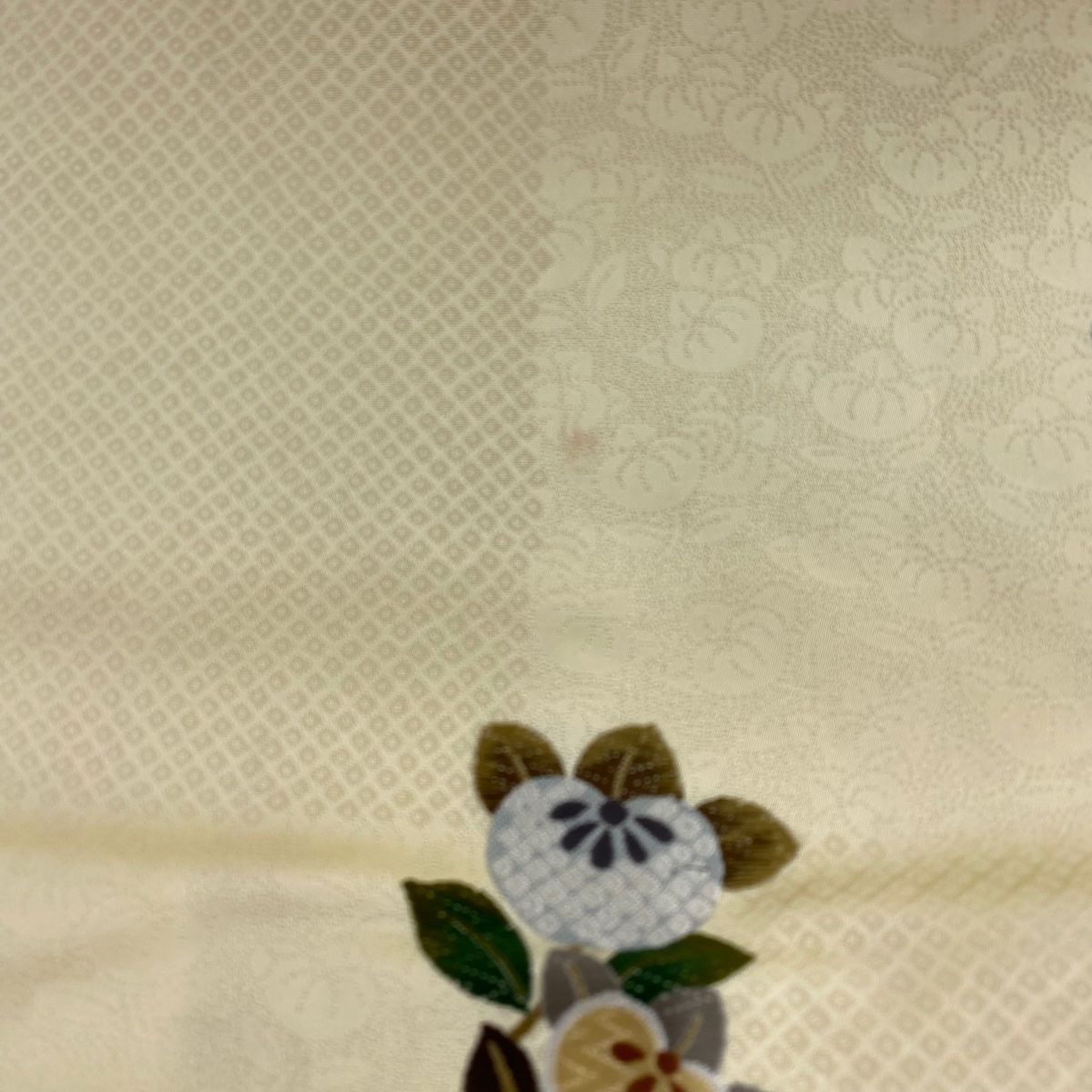 美品】 開き名古屋帯 秀品 橘 地紋 金糸 唐織 ベージュ 正絹 【中古