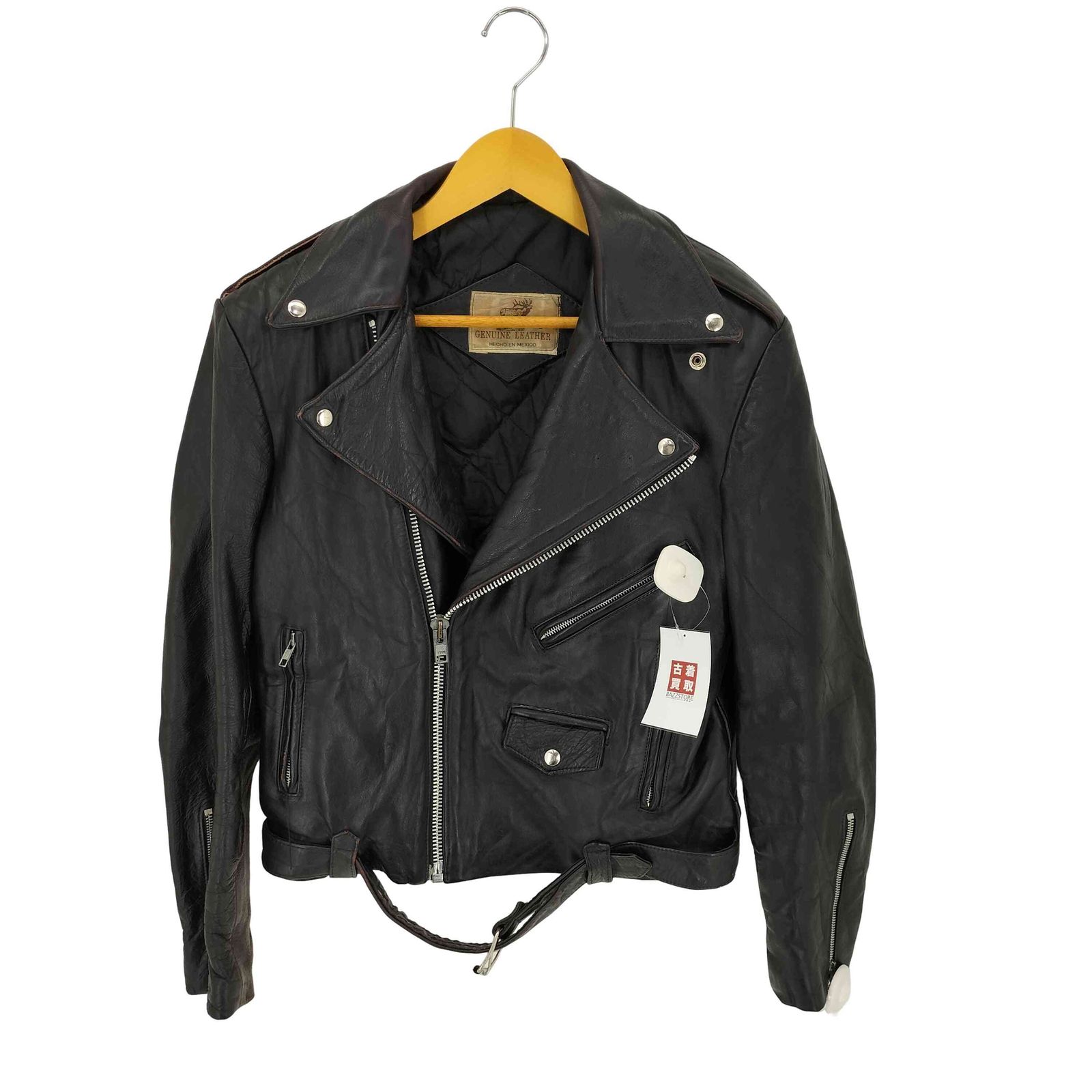 ユーズドフルギ USED古着 {{GENUINE LEATHER}} MADE IN MEXICO リアルレザーライダースジャケット メンズ import：S 
