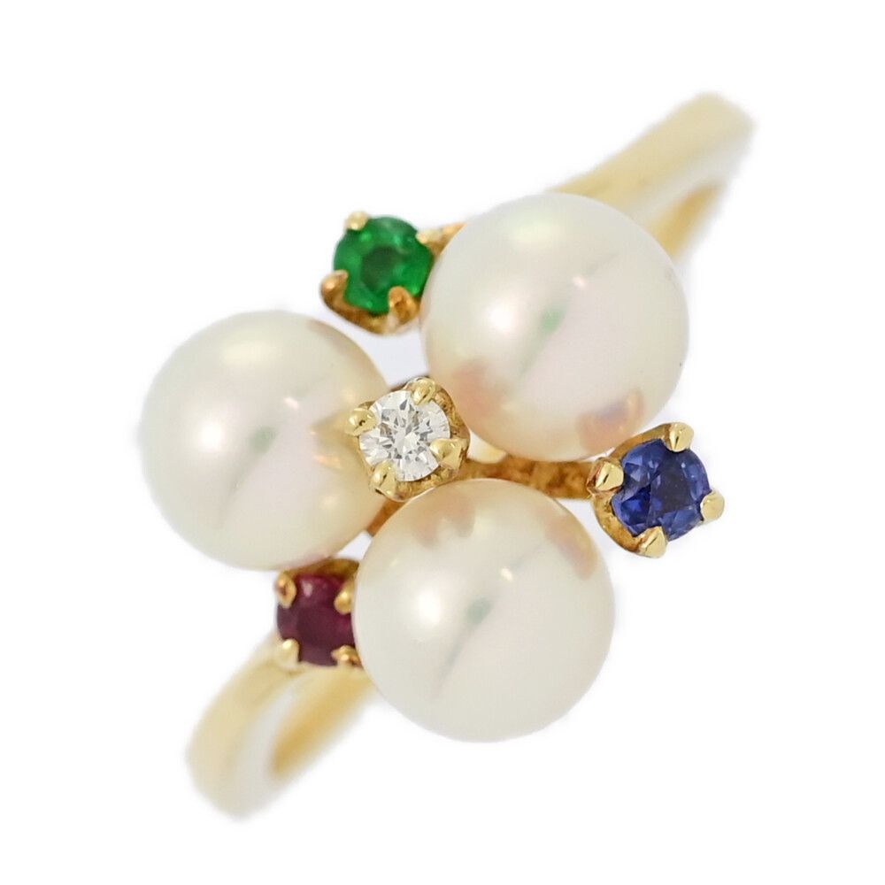 MIKIMOTO ミキモト バラエティ 3ストーン 3P アコヤ真珠|真珠 パール ダイヤモンド リング 指輪|K18YG-2.7g|9号| 49|記念日 ♀ N レディース 581485