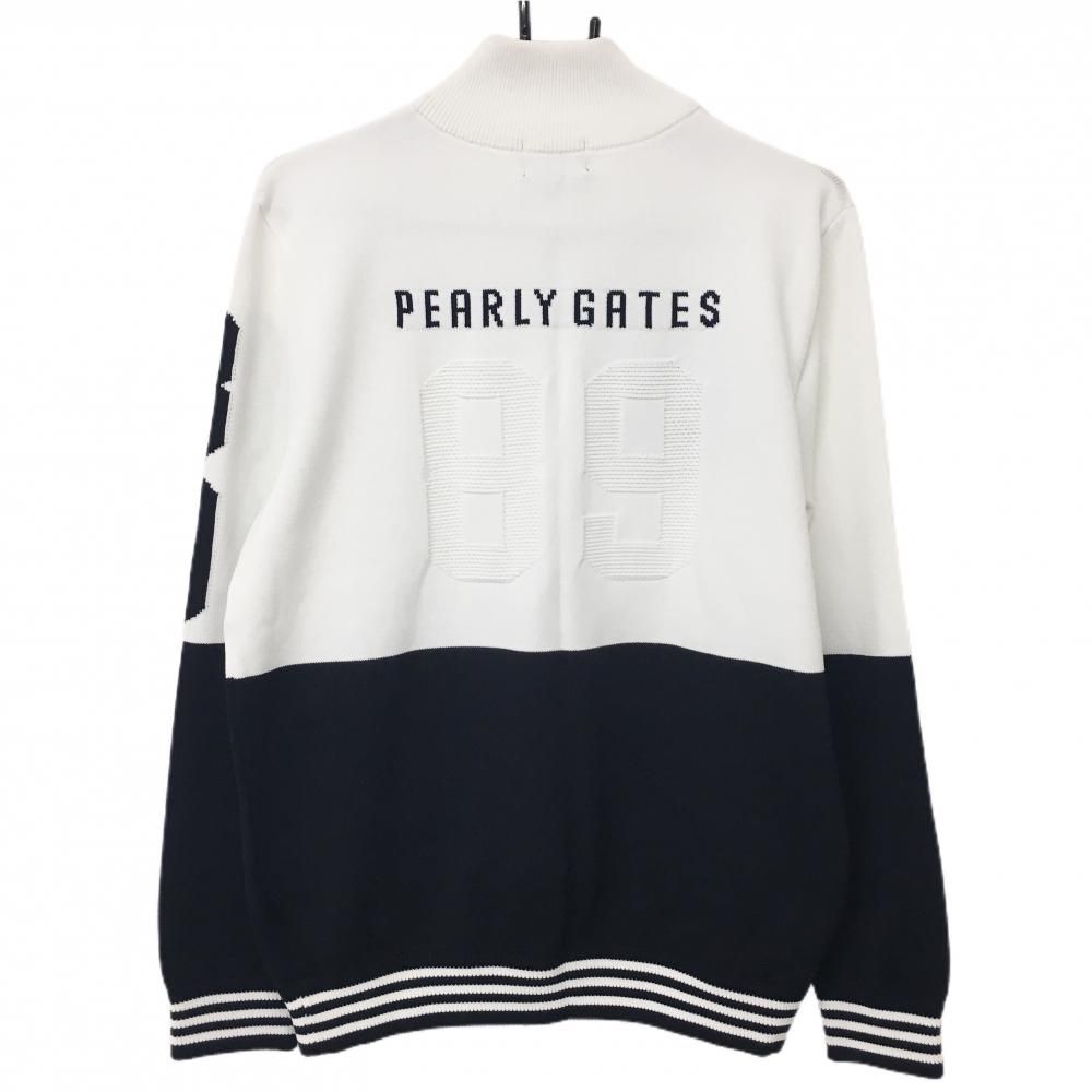 美品】パーリーゲイツ ニットジャケット 白×ネイビー バイカラー