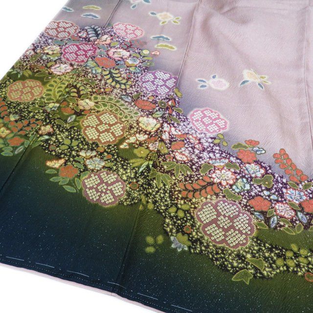 訪問着 着物 中古 正絹 袷 フォーマル 辻が花模様 桜吹雪 丁子