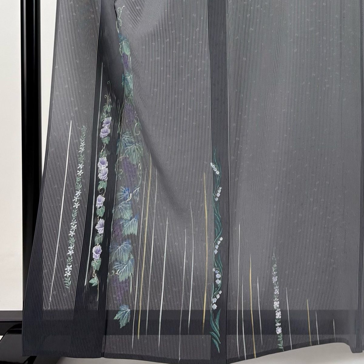 付下げ 身丈163cm 裄丈67cm M 薄物 縦絽 葡萄 草花 金銀彩 灰色 正絹