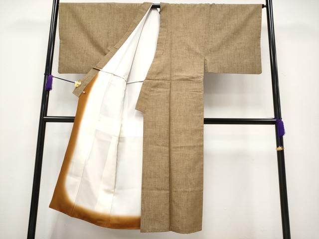 平和屋本店■極上　男性　小紋師　藍田正雄　紬　江戸小紋　小花小紋柄　さが美扱い　黄海松茶色地　逸品　CYAA1836s5 平和屋本店□極上 男性 小紋師 藍田正雄 紬 江戸小紋 小花小紋柄