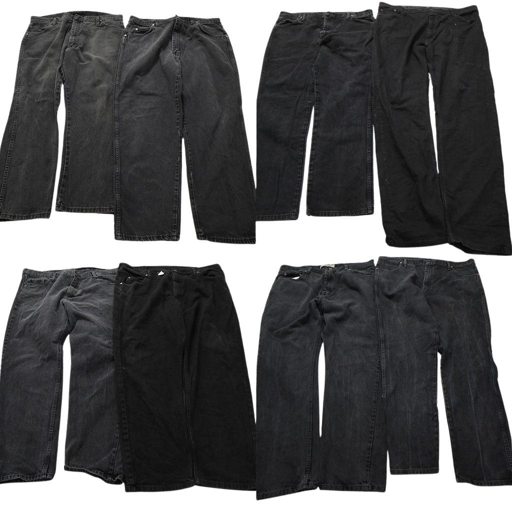 古着卸 まとめ売り Wrangler ラングラーブラックデニム パンツ 8枚セット (メンズ 40 /42 ) 皮パッチ フェード 中古 古着 MX8376