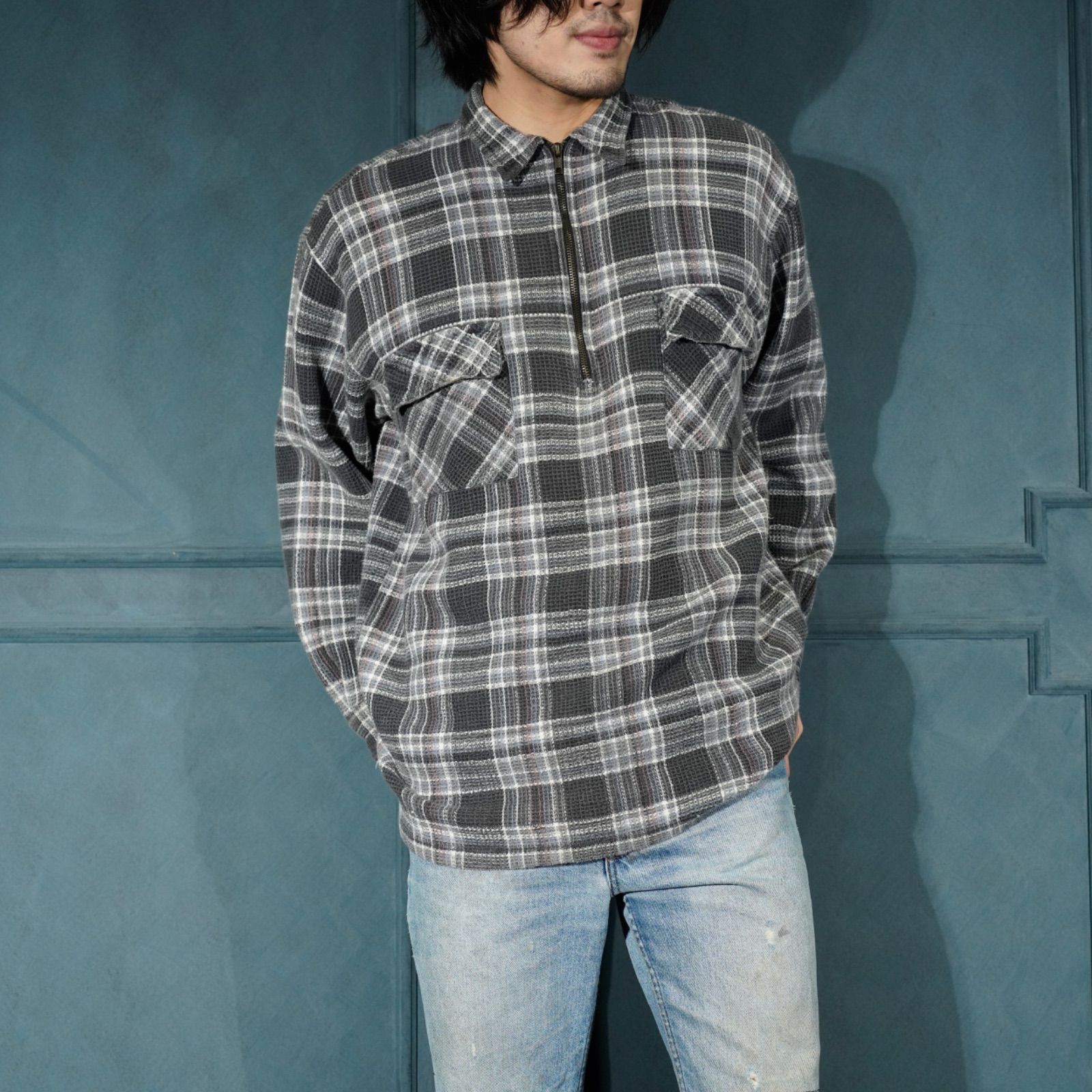 00s 両面 刺繍 チェックシャツ アメリカ国旗 ネイティブ usa製