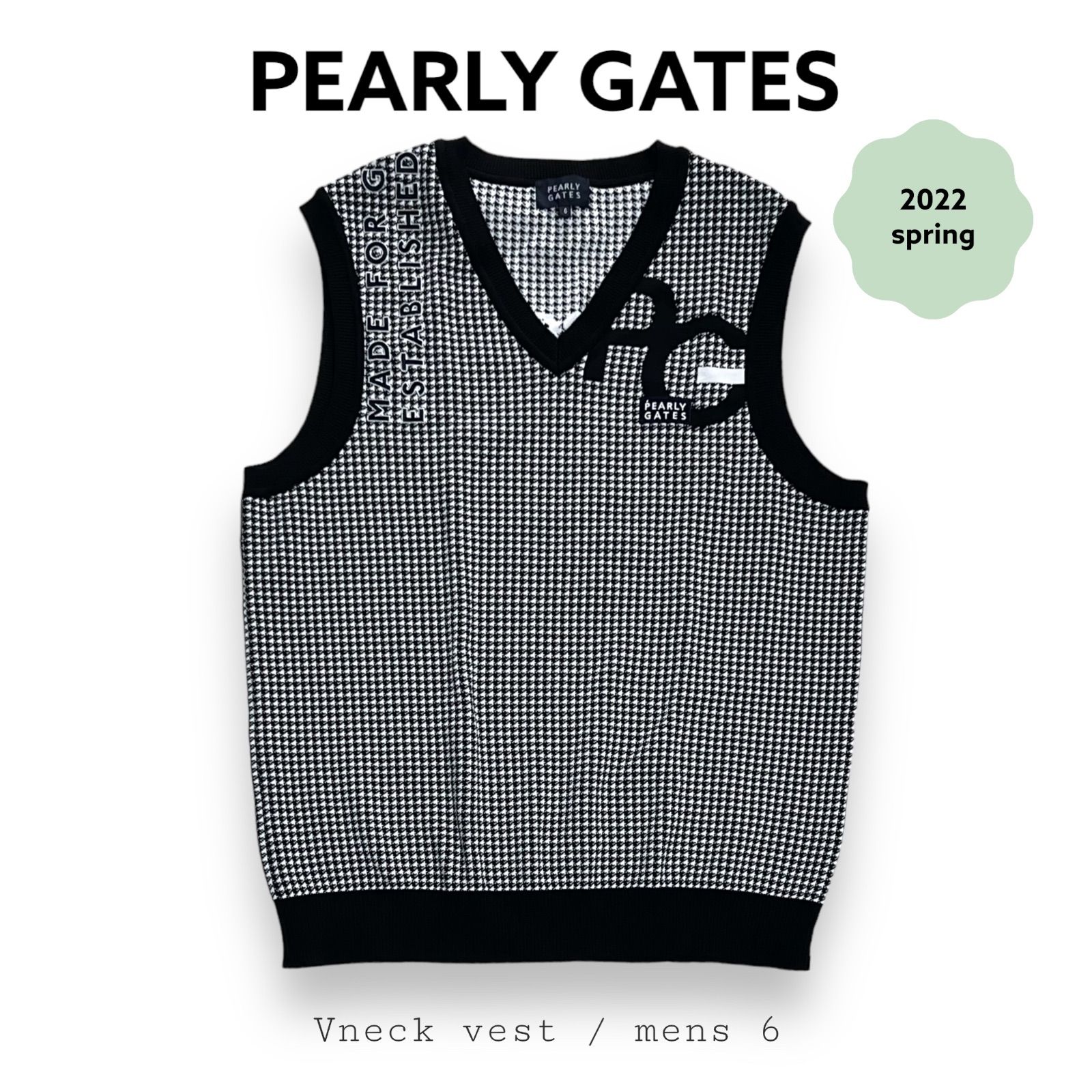 メンズ 美品 PEARLY GATES ニット ベスト サイズ6 ネイビーブラック