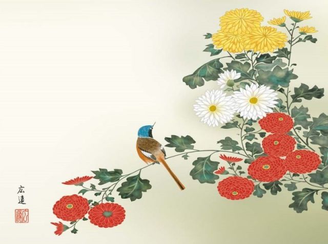 美術品・アンティーク・コレクション 種類3：f8 額絵 田中広遠 菊花に