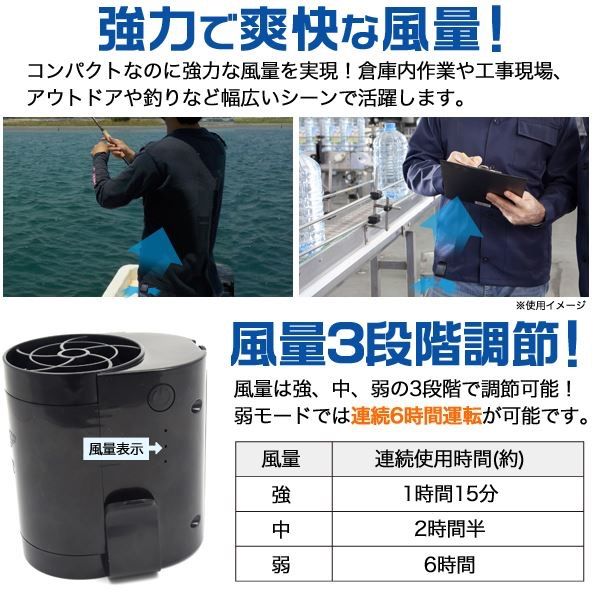 ベルトファン 熱中症対策 ベルト装着型 充電式扇風機 PSE認証