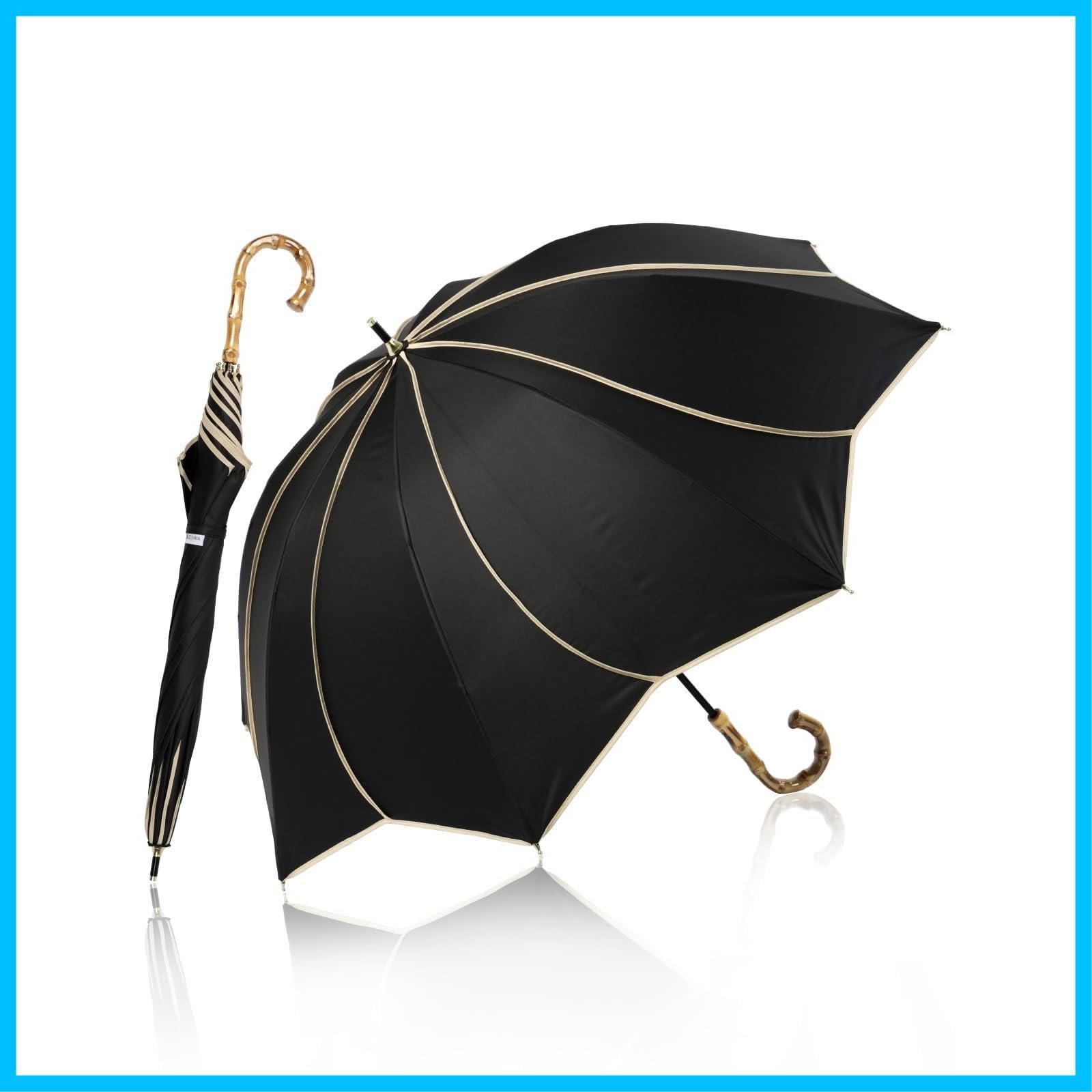 花びら 深張り 長傘 完全遮光 日傘兼用雨傘 レディース 遮光 5級撥水 軽量 100 晴雨兼用 遮熱 uvカット 丈夫 かわいい 日傘 プレゼント バンブー KIZAWA 持ち手 親骨50 cm