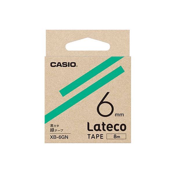 カシオ計算機 Lateco 詰め替え用テープ 6mm 緑テープ 黒文字 XB-6GNX5