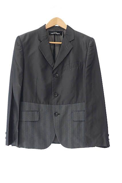 トリココムデギャルソン tricot COMME des GARCONS VINTAGE ヴィンテージ 90s 90年代 ストライプ 切替 サテン テーラード ジャケット ブレザー TJ-100040 AD1994 灰 グレー ●241019
