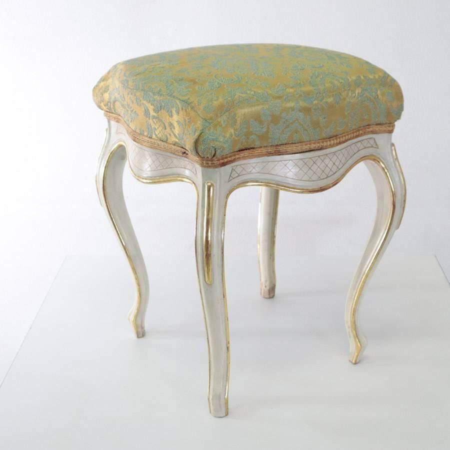 イタリア製 猫脚 スツール 金彩 ホワイトフレーム ロココ調 アンティーク調 M11488 148h27