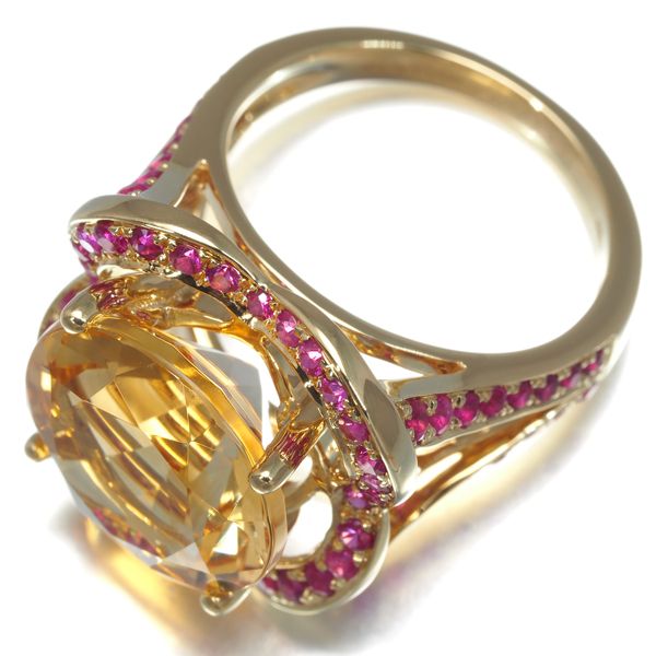 モーブッサン リング シトリン ルビー クルールダムール 9号 K18YG  