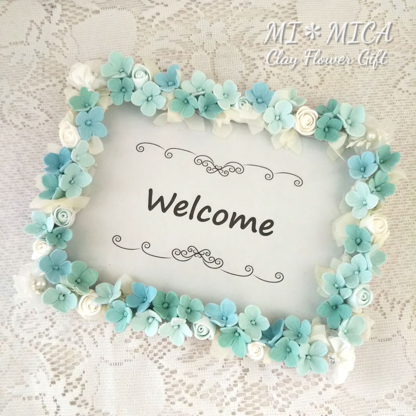 フォトフレーム＊クレイフラワー＊ティファニーブルー＊結婚祝い 