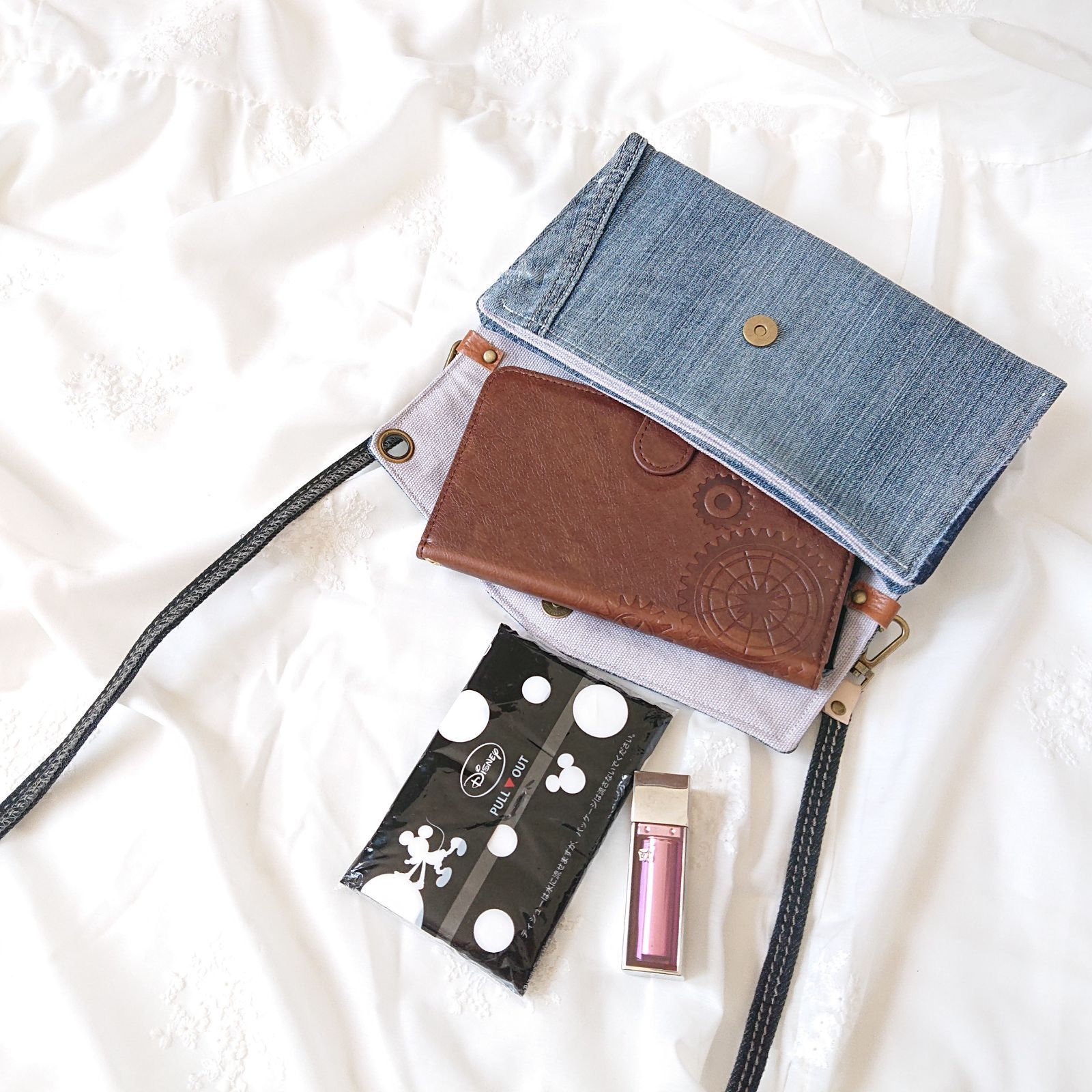 メルカリshops 9 ウォレット ショルダー お財布ショルダー デニムリメイク