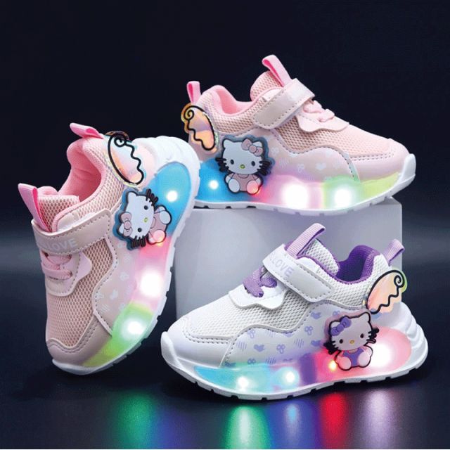 驚きの破格値，品質保証 キティちゃん ハローキティ サンリオ LED光る靴 子ども 靴 短靴 スニーカー シューズ 女の子 キッズ 点滅ライト付き ガールズ シューズ ランニング 通園 通学 遠足 ハイキング 2色 パープル／ スニーカー