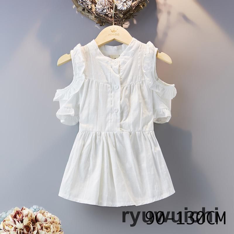 ワンピース 子供服 女の子 ガールズ キッズ 夏服 ショート丈 Aライン 肩出し 無地 フリル ボタン 前開き かわいい おしゃれ ガーリー お出かけ