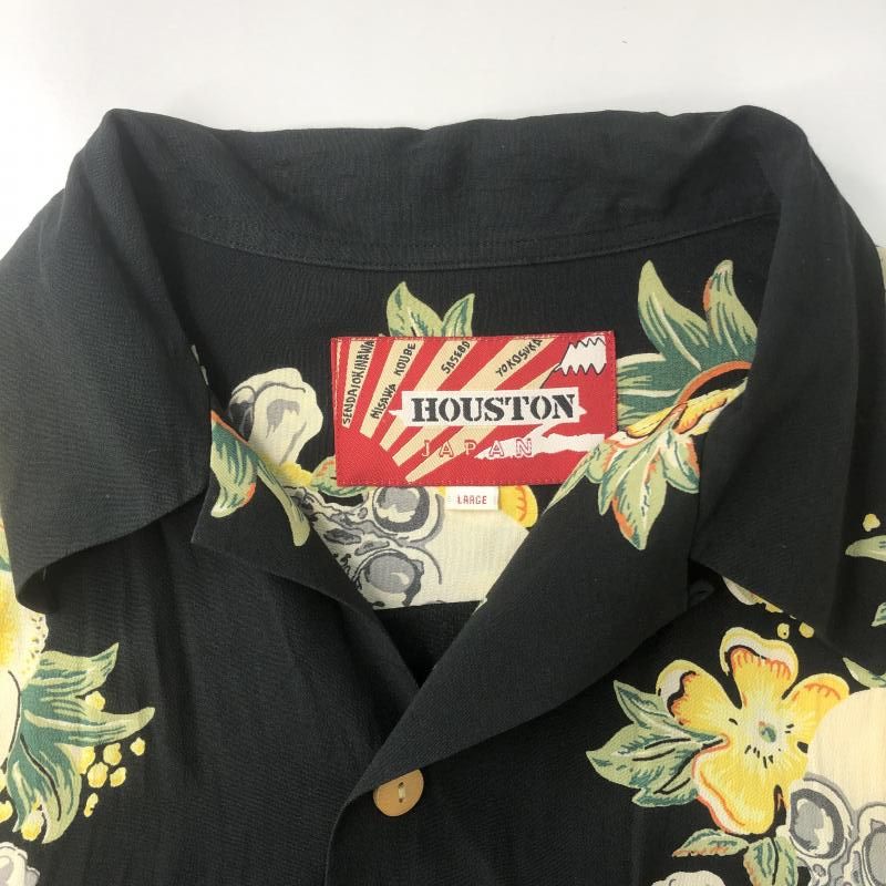 中古】HOUSTON スカルギター柄 アロハシャツ L ブラック