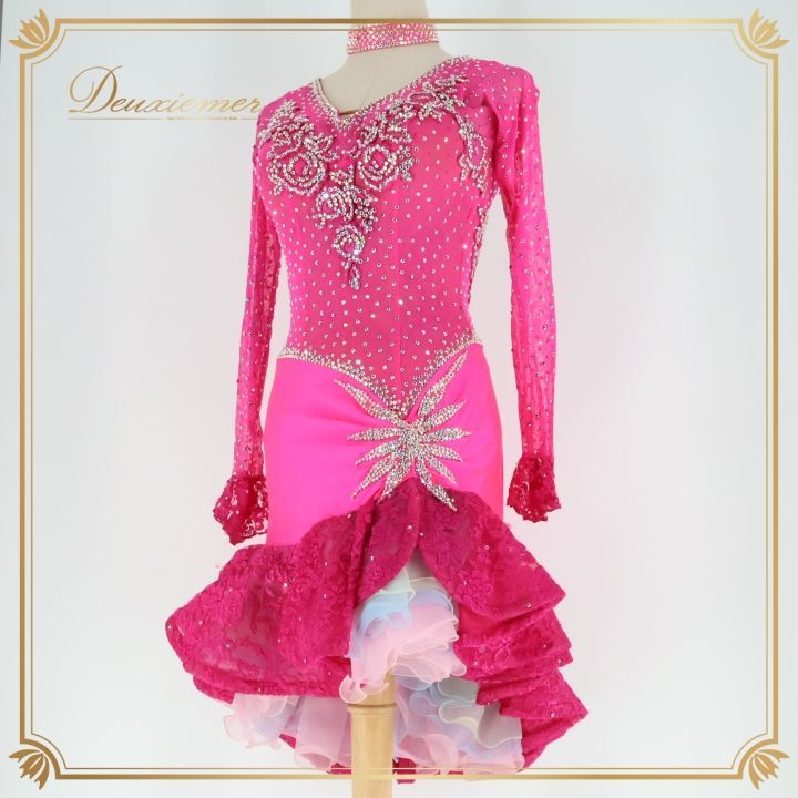 新品 社交ダンス ツーピース 黒 黄色 青 パーティ セットアップ 9262