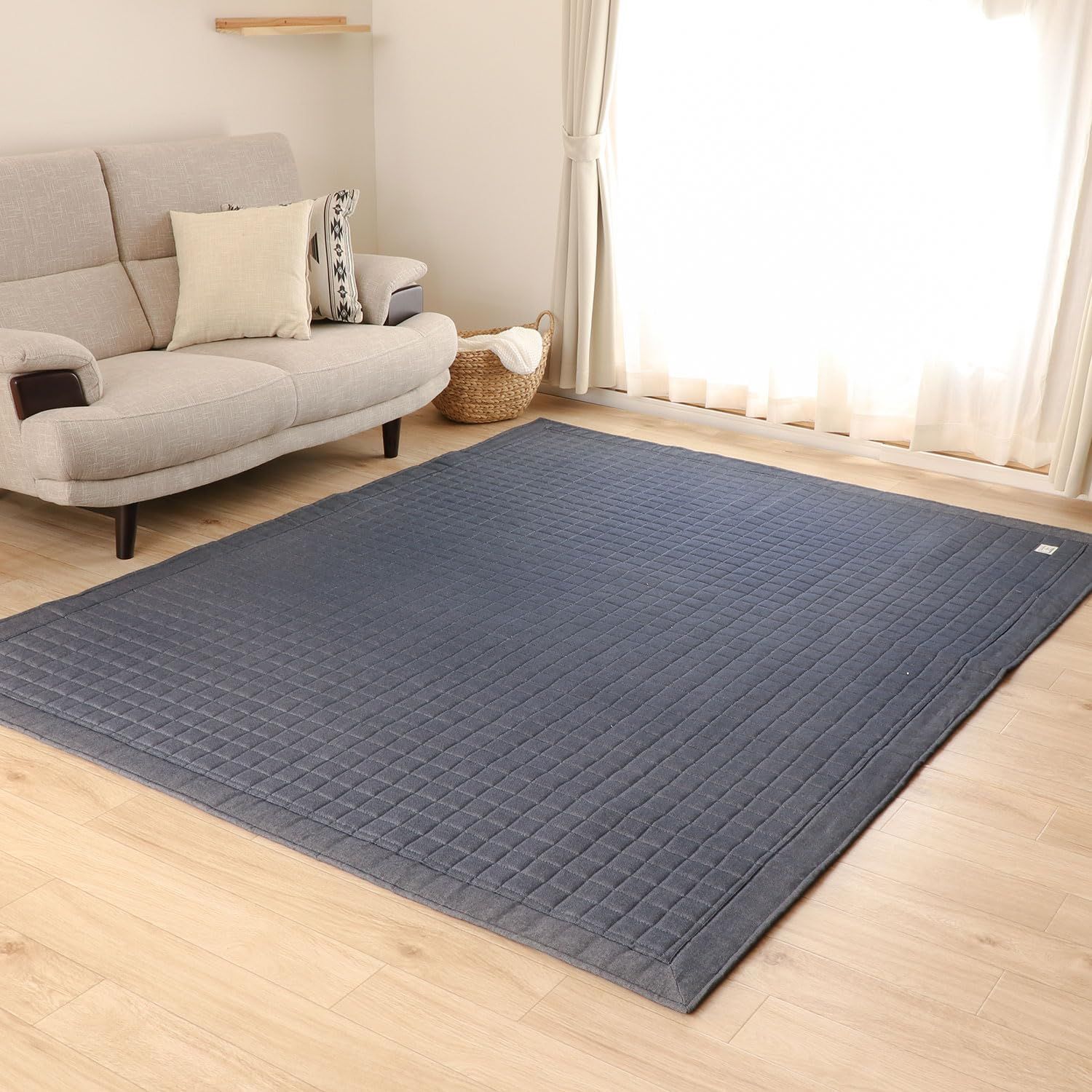 フリーリー ラグ カーペット 綿 190×240cm キルティングラグ 洗える ３畳 カーペット ラグマット 洗える 絨毯 じゅうたん オールシーズン Lサイズ ネイビー
