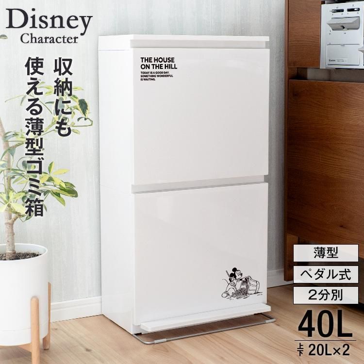 ゴミ箱 おしゃれ キッチン ディズニー DISNEY ミッキー 分別 2段 40リットル ペダル アスベル 2分別 縦型 40L 大容量 蓋付き ごみ箱