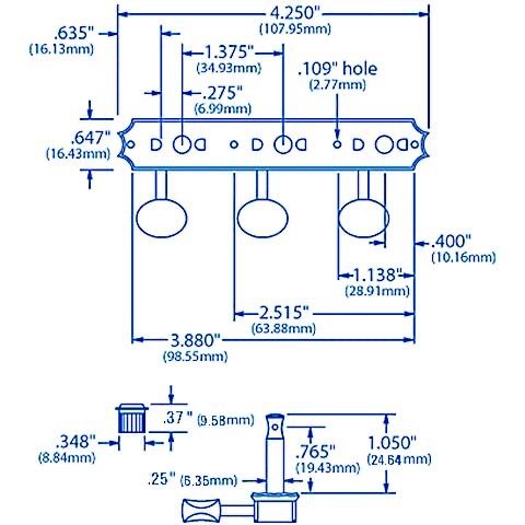 Birdland Original 3連ペグ プラスチックノブ ブラスポスト GOTOH製