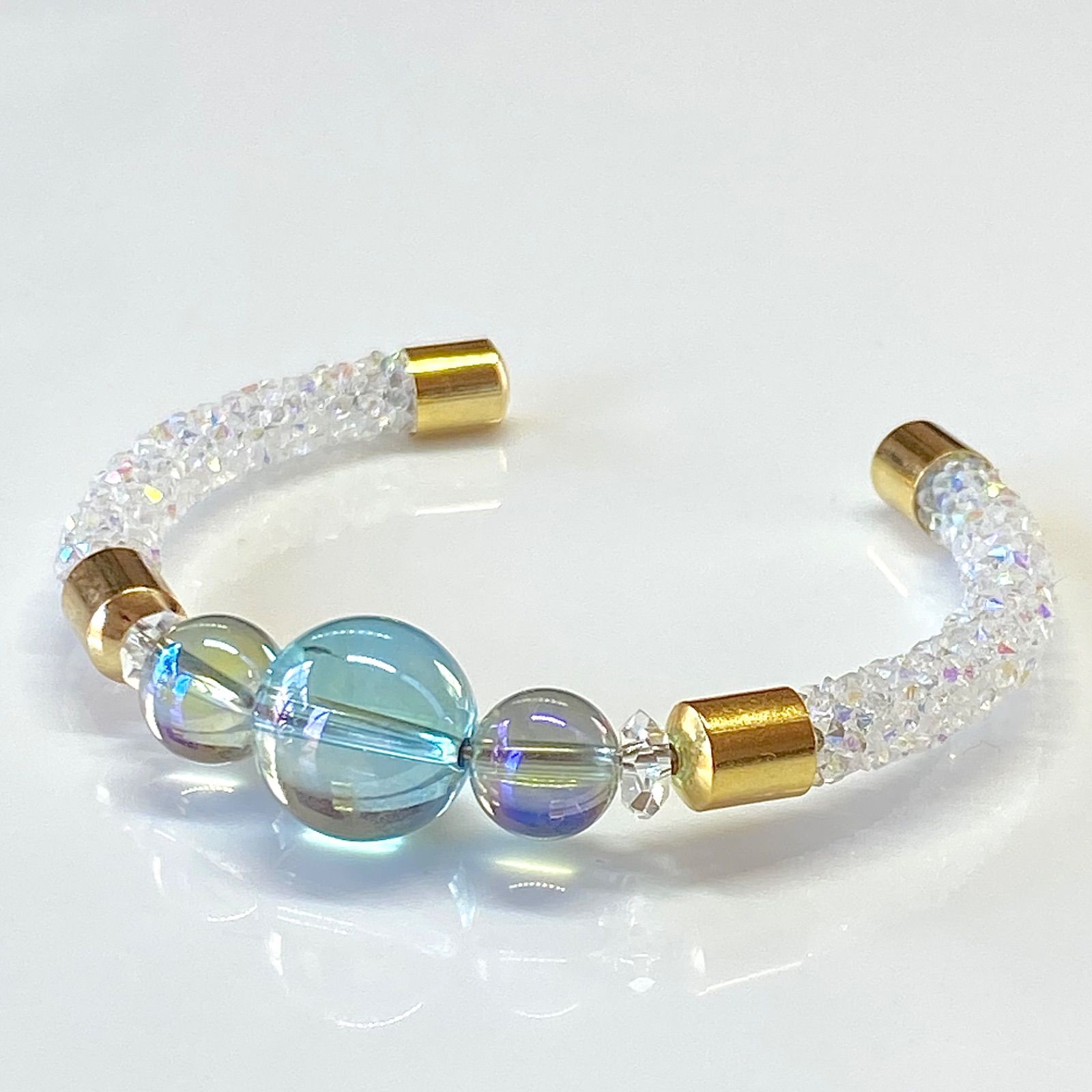 アクアオーラクォーツ グリーンオーラクォーツ 光波動ブレスレットB1123-08