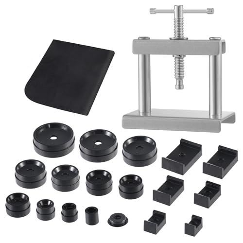 Yorkereynom 腕時計工具 裏蓋閉め器 18個時計ダイ 時計 電池交換 工具 耐久性 使いやすい 裏蓋 ガラス 閉め 時計の修理 裏蓋外し コマセット メンテナンス