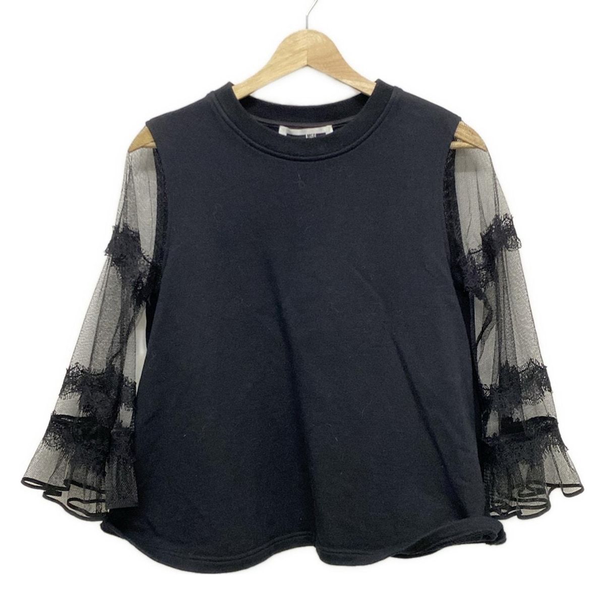 マックキュー アレキサンダーマックイーン 長袖カットソー サイズXS レディース - 黒 クルーネック レース 異素材切替