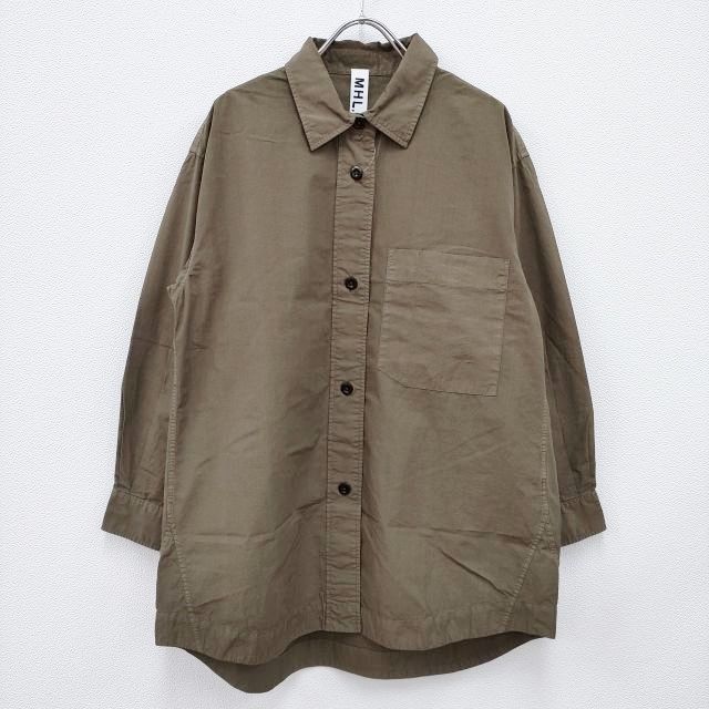 MHL. 23SS 595-3253501 COMPACT COTTON POPLIN コットンポプリン シャツ 定価24200円 サイズ1 長袖シャツ カーキ レディース エムエイチエル【中古】4-0216M◎ MHL. 23SS 595-3253501 COMPACT COTTON POPLIN コットンポプリン