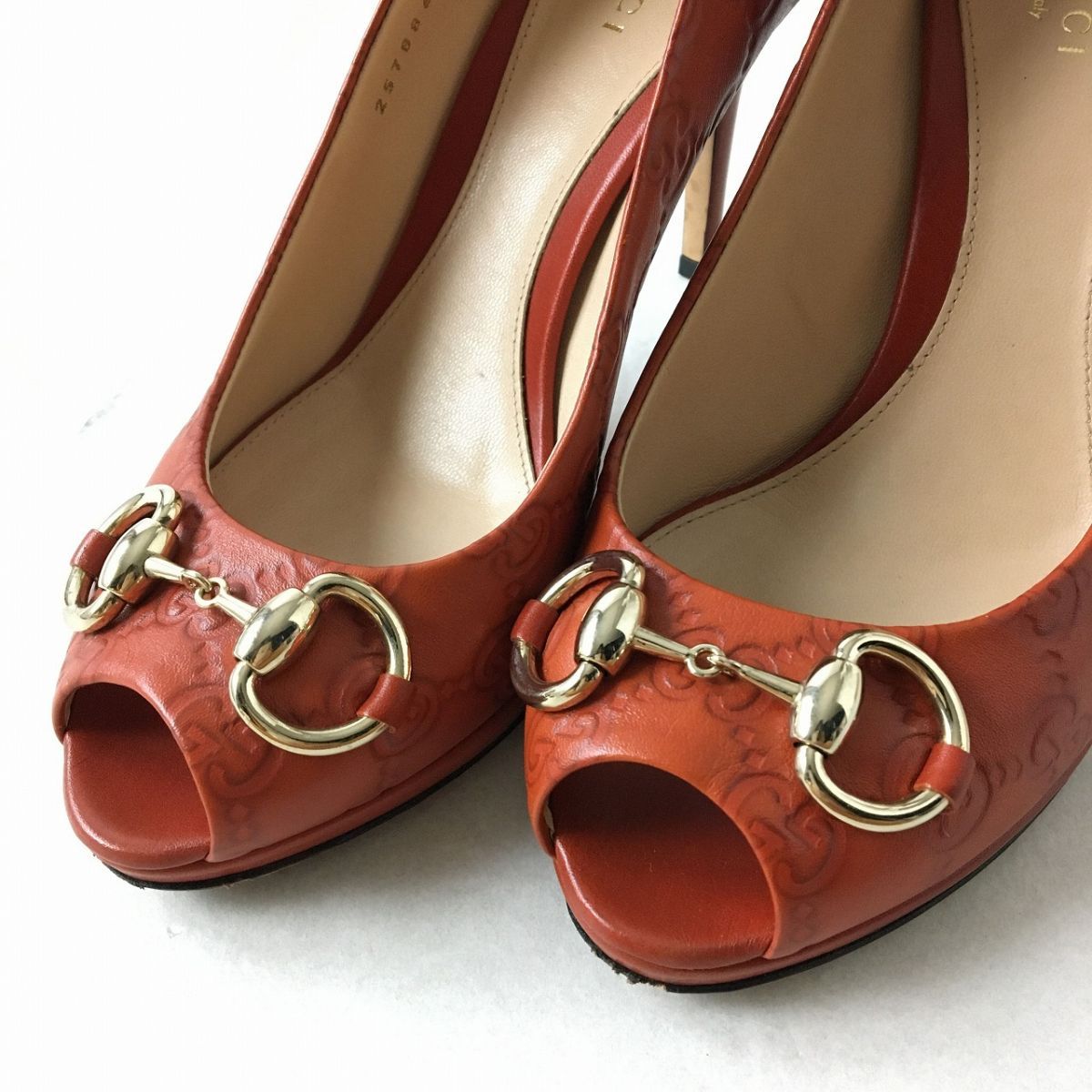 美品◎イタリア製 GUCCI グッチ レディース シマレザー GG柄 ホース