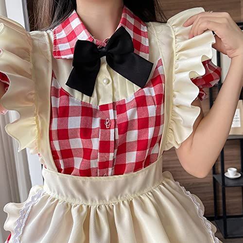 レッド_S [RPFLQ] メイド服 チェック柄 喫茶店 レッド ブラック