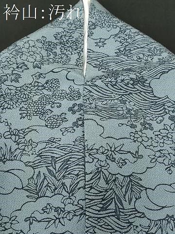 平和屋着物○本藍 型絵染 小紋 流水草花文 鬼しぼ縮緬