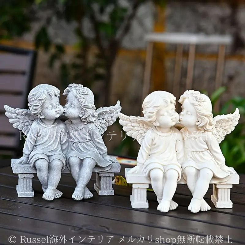 園芸用品 ガーデンオブジェ 天使 エンジェル 置物 樹脂 かわいい キス
