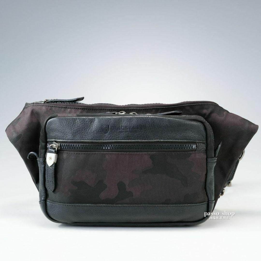 バーバリー ブラックレーベル ボディバッグ 迷彩 カモ柄 ブラック 革