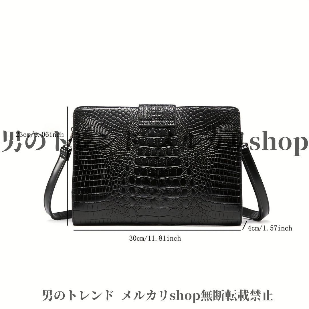 クラッチバッグ メンズ 人工ワニパターン クロスボディバッグ 耐久性 調節 なストラップ ビジネス用 封筒クラッチ 日常の通勤 カジュアル ビジネス 調節 なストラップバッグ 耐久性のあるジッパー PUレザー ブラック
