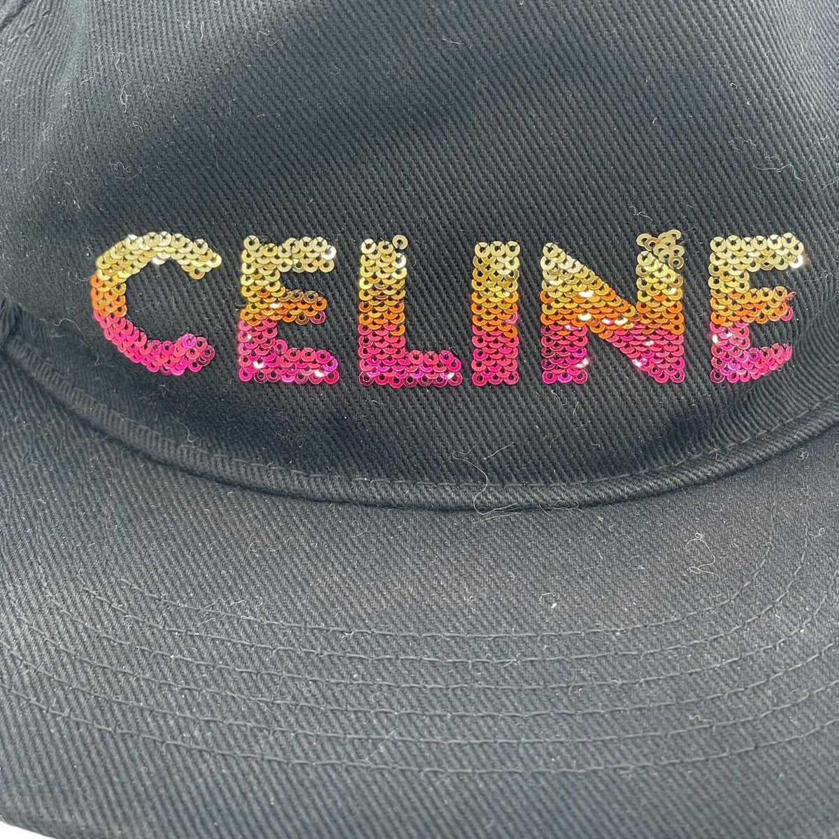 中古】 CELINE セリーヌ キャップ スパンコール ロゴ キャップ