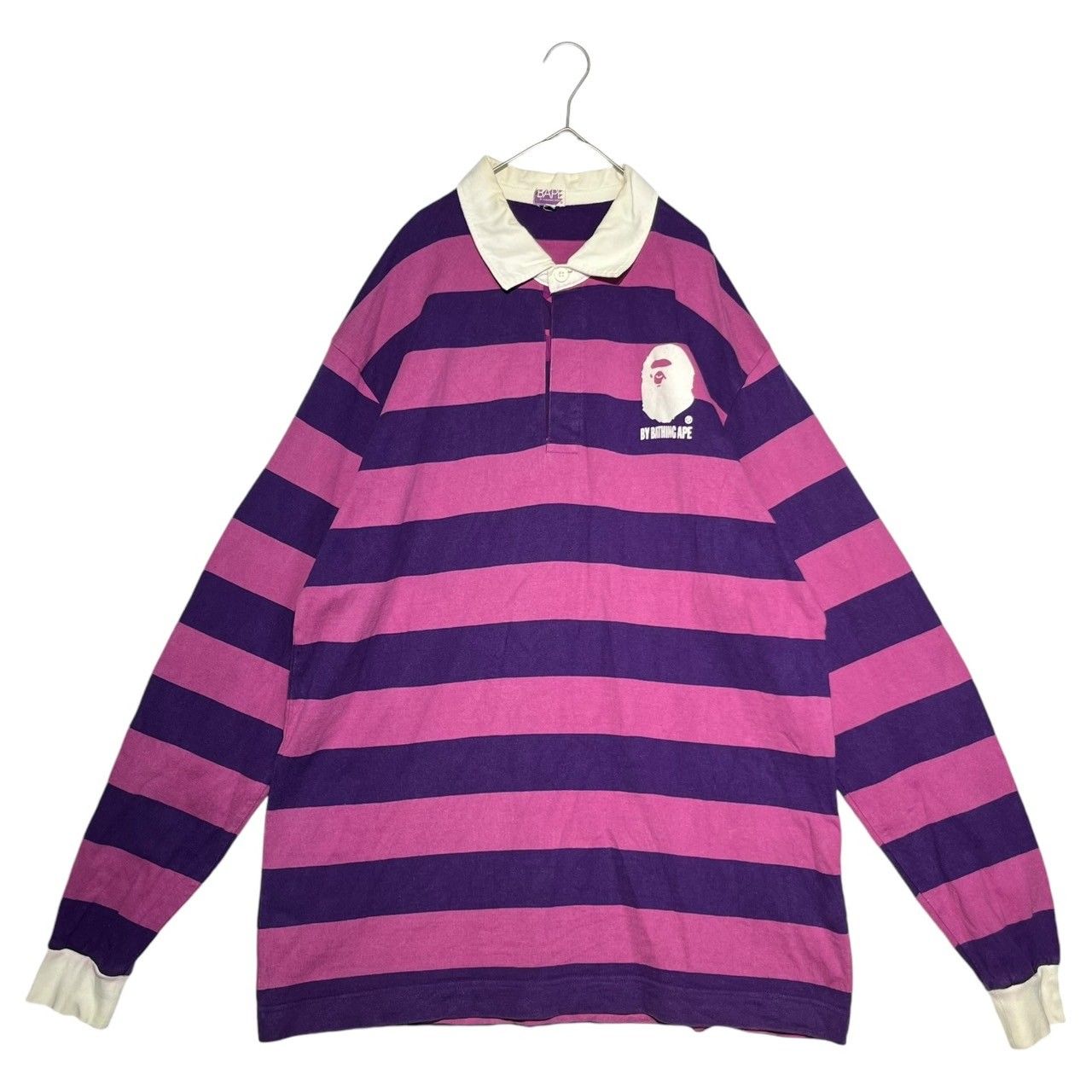 BAPE BY A BATHING APE(ベイプ バイ ア ベイシングエイプ) 00's One point logo border long  sleeve rugby shirt ワンポイント ロゴ ボーダー 長袖 ラグビーシャツ ラガーシャツ 猿 XL - メルカリ