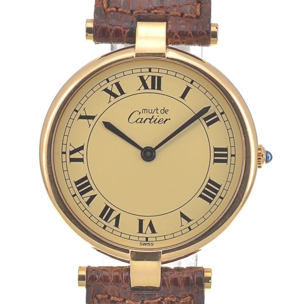 カルティエ CARTIER マスト ヴァンドーム ヴェルメイユ SV925 GP |レザー クォーツ メンズ G 139546