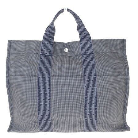 【中古】 エルメス HERMES エールライン MM トートバッグ ハンドバッグ グレー ブラック キャンバス 63HE312