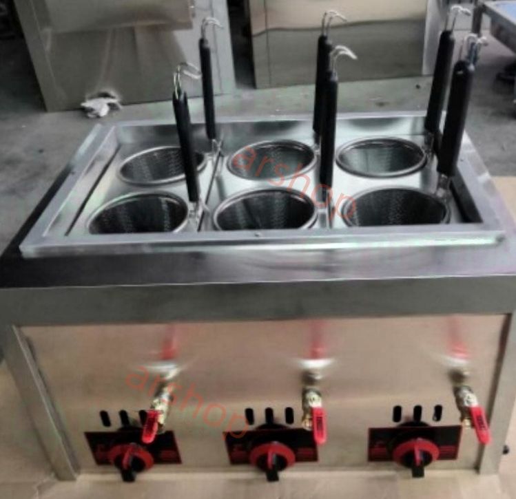 送料無料】ガス 茹で麺機 ゆで麺器 ガスゆで麺機 卓上型 テボ4点付き