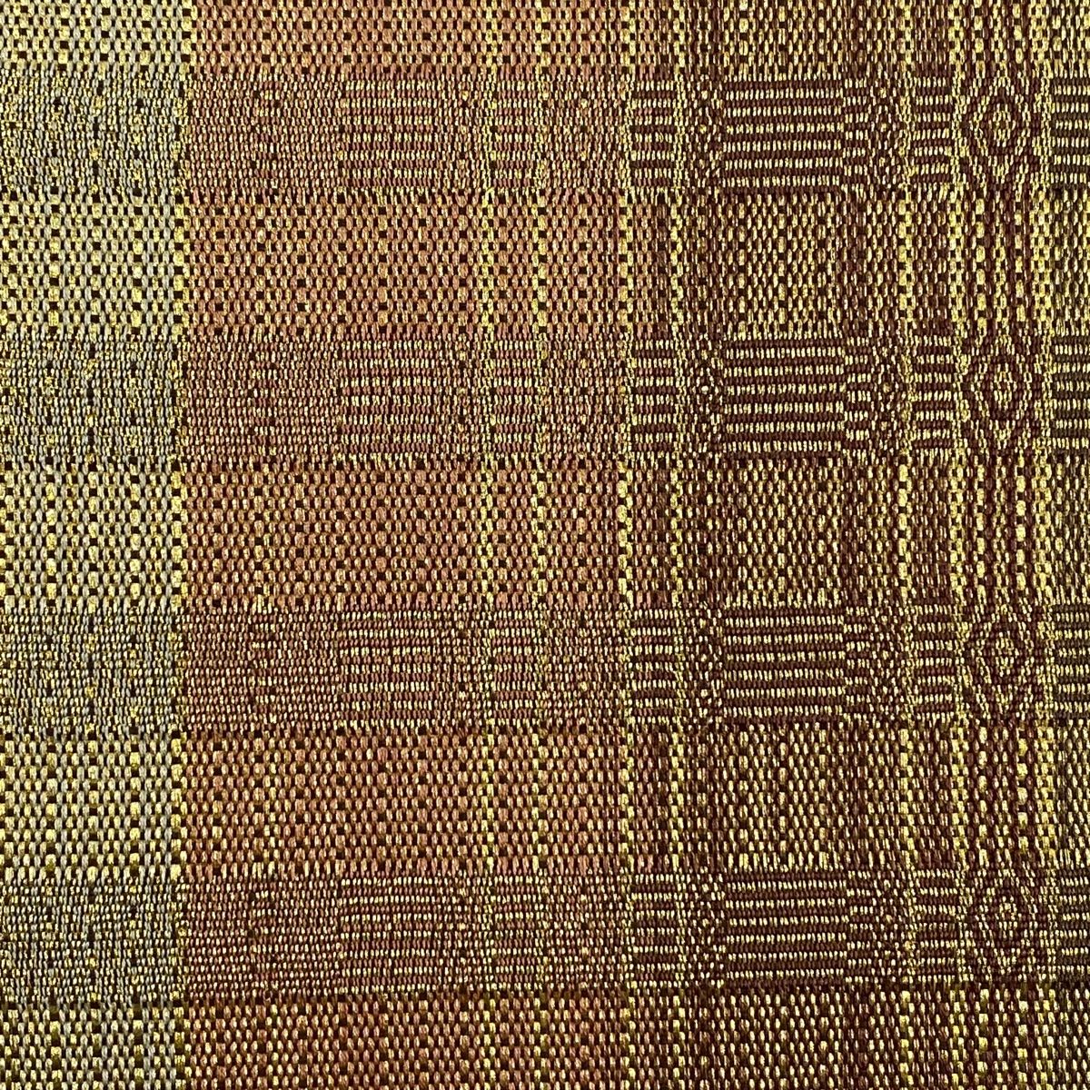 袋帯 美品 名品 幾何学模様 縞 金糸 金茶 全通 正絹 【中古