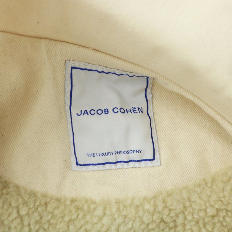 ヤコブコーエン JACOB COHEN デニムジャケット Gジャン ボアジャケット 裏ボア ストレッチ 刺繍 ネイティブ柄 38 S オフホワイト アイボリー /MW ■GY19